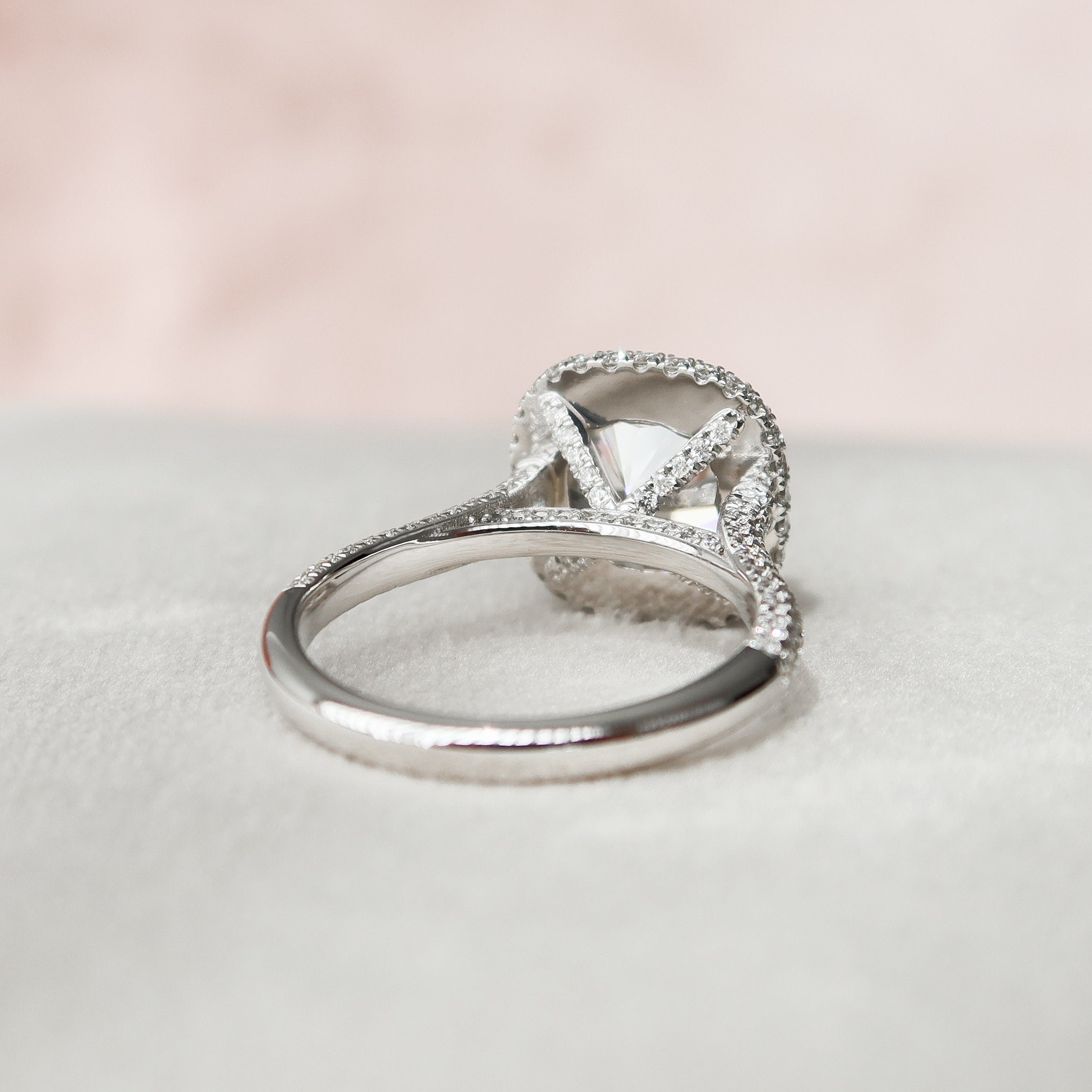 4.0CT Cushion Moissanite Halo Triple Pave Setting Engagement Ring