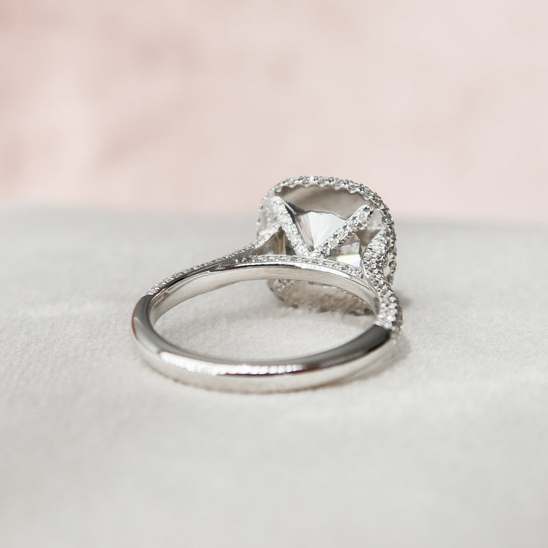 4.0CT Cushion Moissanite Halo Triple Pave Setting Engagement Ring