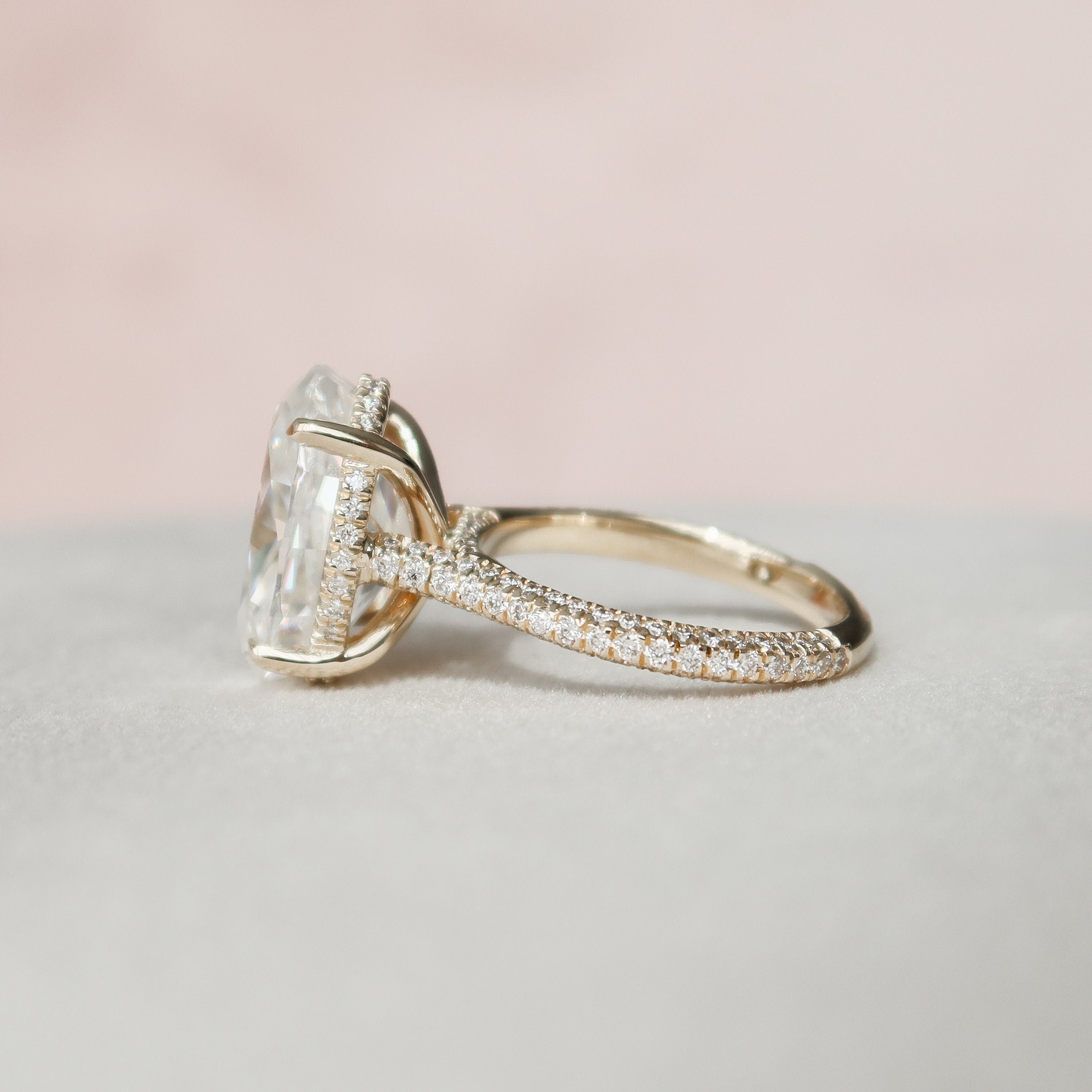 5.0CT Oval Moissanite Hidden Halo Triple Pave Setting Engagement Ring