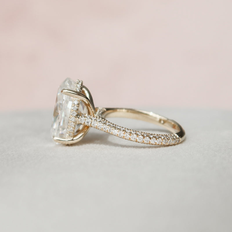 5.0CT Oval Moissanite Hidden Halo Triple Pave Setting Engagement Ring
