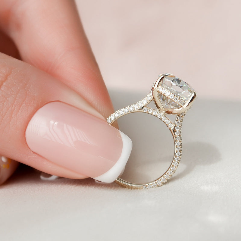 5.0CT Oval Moissanite Hidden Halo Triple Pave Setting Engagement Ring