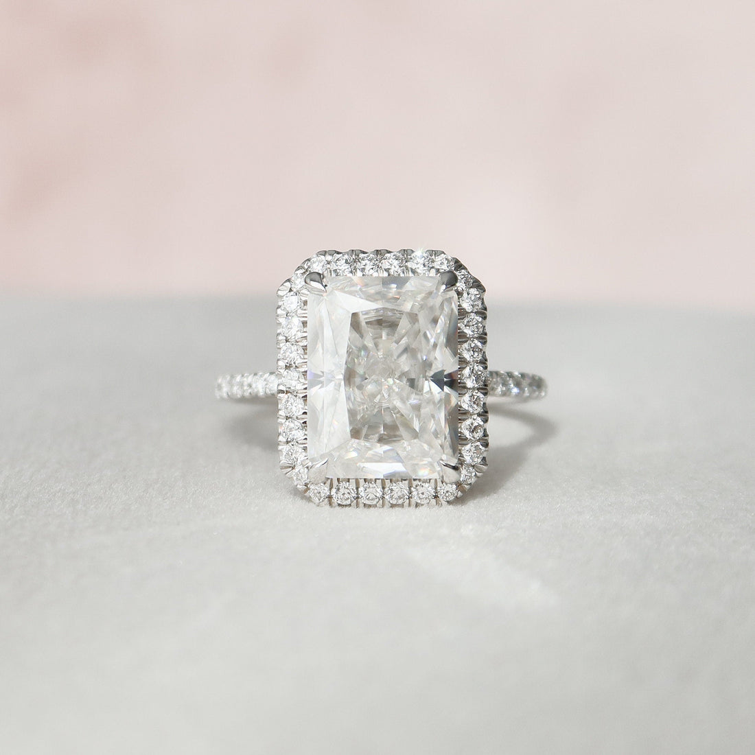 5.0CT Radiant Moissanite Halo Pave Setting Engagement Ring