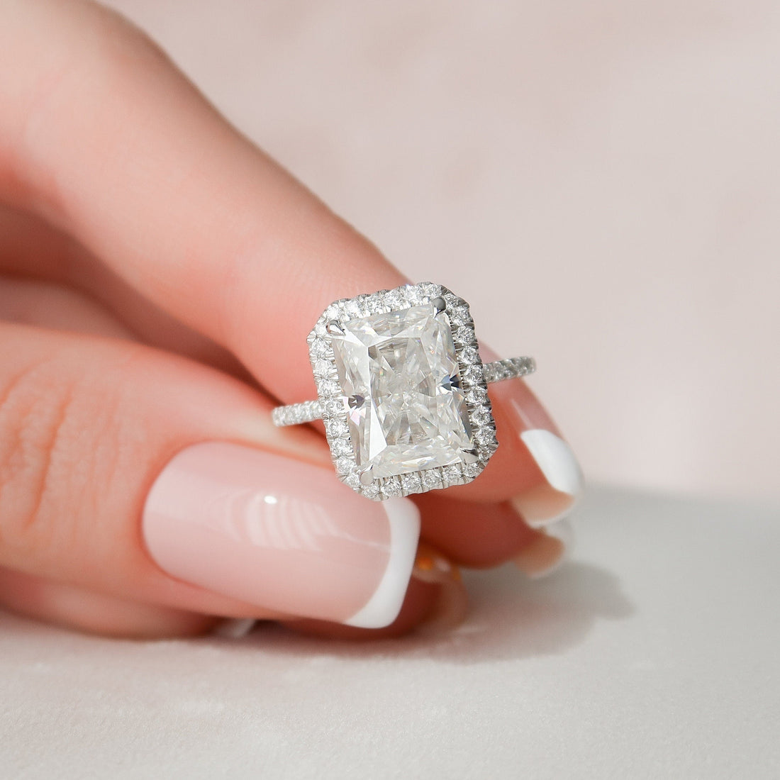 5.0CT Radiant Moissanite Halo Pave Setting Engagement Ring