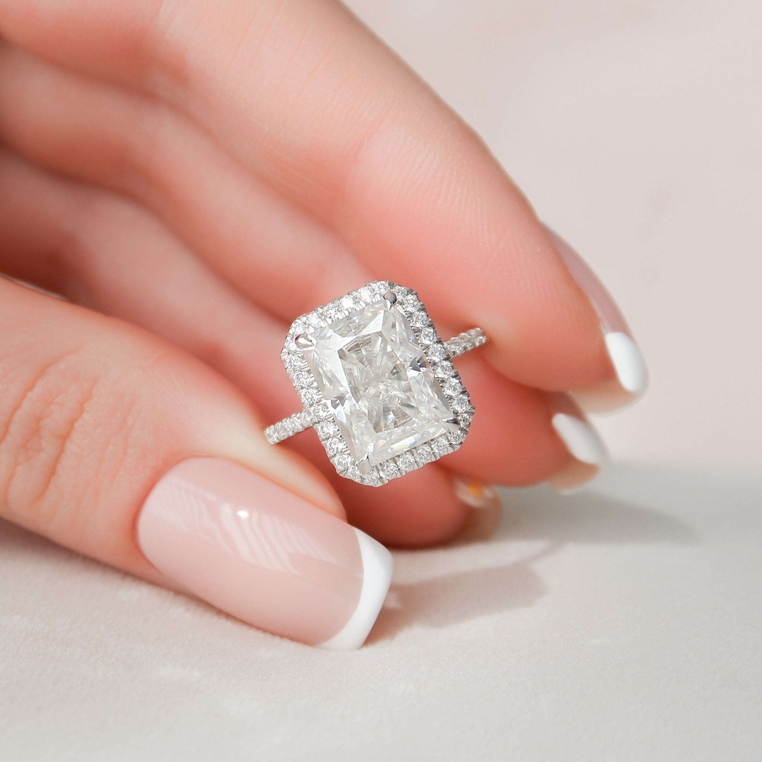 5.0CT Radiant Moissanite Halo Pave Setting Engagement Ring