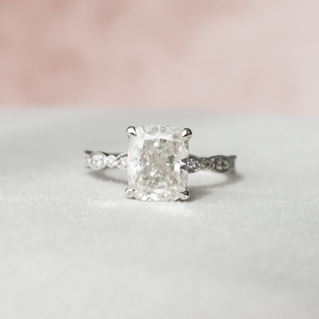 2.50CT Elongated Cushion Moissanite Art Deco Pave Setting Engagement Ring