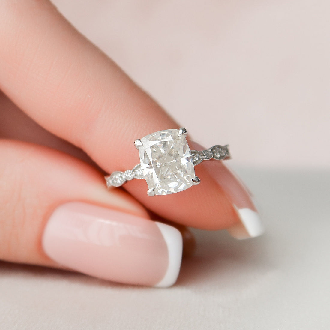 2.50CT Elongated Cushion Moissanite Art Deco Pave Setting Engagement Ring