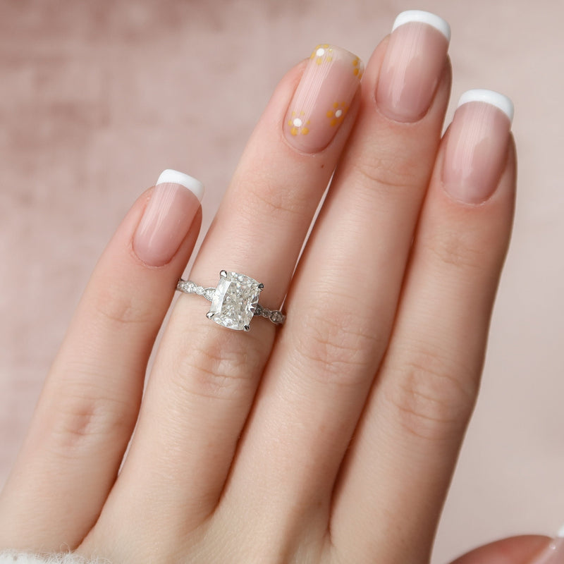 2.50CT Elongated Cushion Moissanite Art Deco Pave Setting Engagement Ring