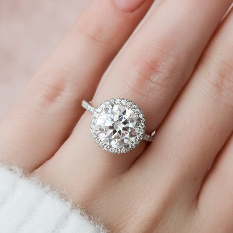 4.30 CT Round Moissanite Halo Pave Setting Engagement Ring