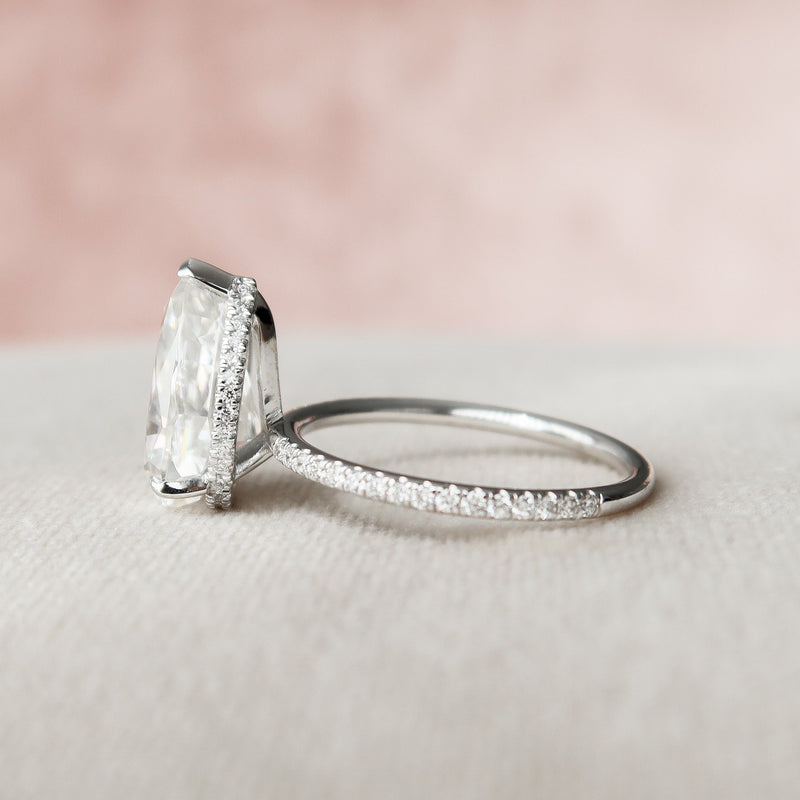 3.0CT Pear Moissanite Hidden Halo Pave Setting Engagement Ring
