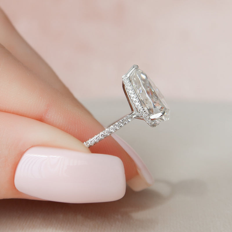3.0CT Pear Moissanite Hidden Halo Pave Setting Engagement Ring