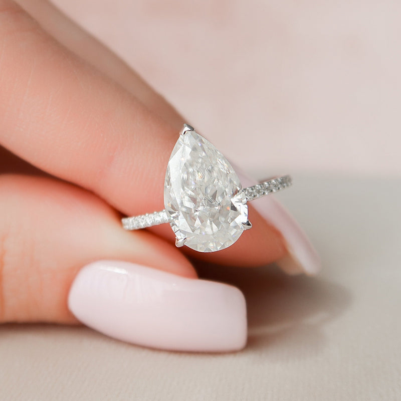 3.0CT Pear Moissanite Hidden Halo Pave Setting Engagement Ring