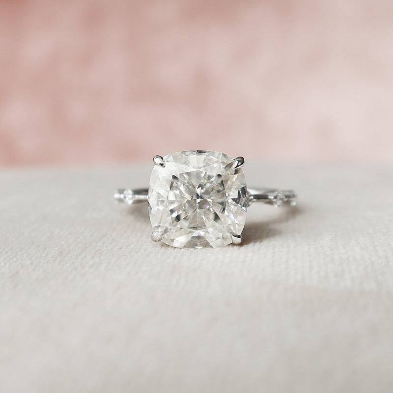 5.0CT Cushion Moissanite Solitaire Dainty Style Engagement Ring