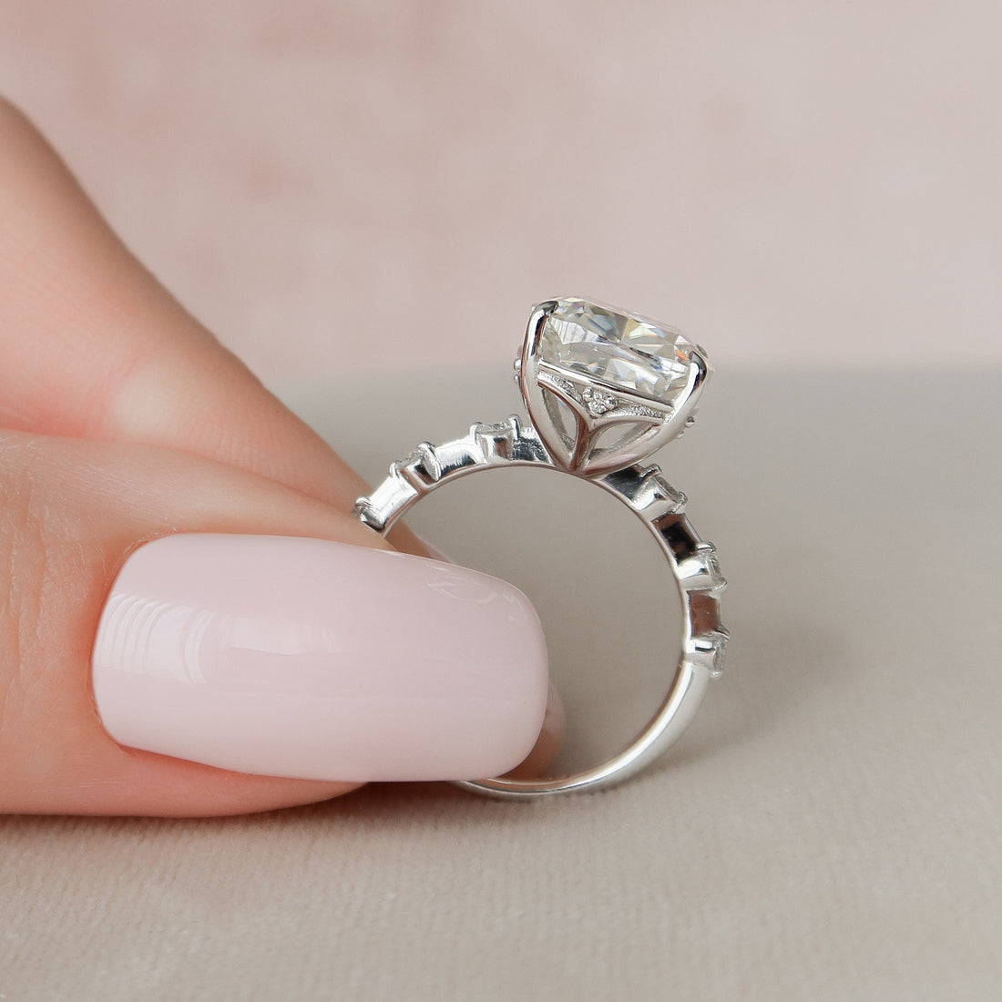 5.0CT Cushion Moissanite Solitaire Dainty Style Engagement Ring