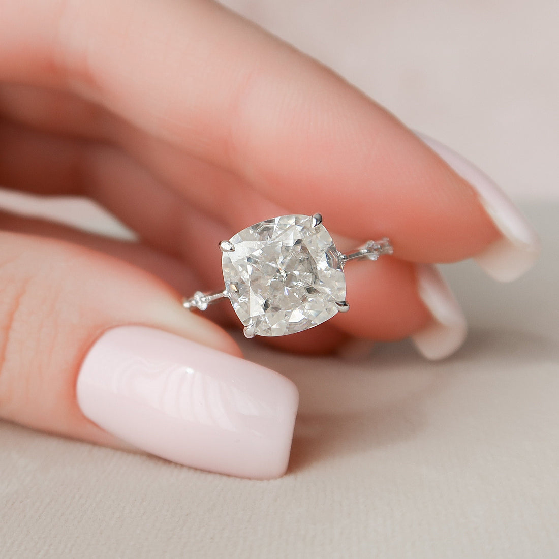 5.0CT Cushion Moissanite Solitaire Dainty Style Engagement Ring