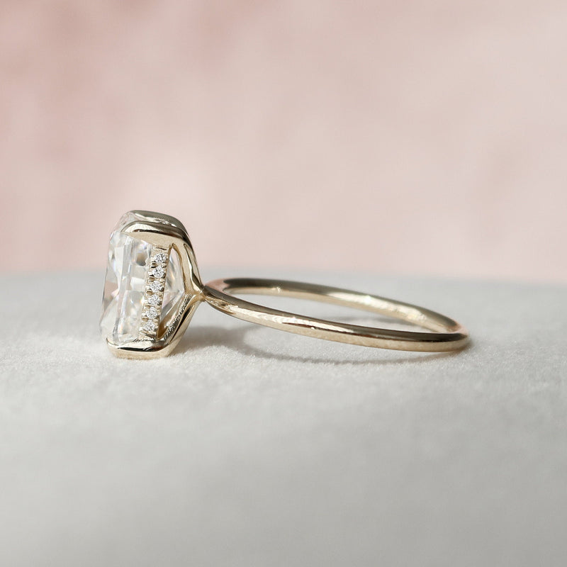 4.50CT Elongated Cushion Moissanite Solitaire Hidden Halo Setting Engagement Ring