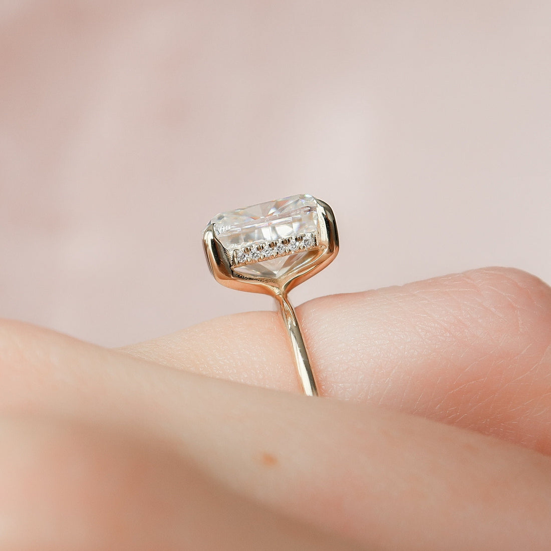 4.50CT Elongated Cushion Moissanite Solitaire Hidden Halo Setting Engagement Ring