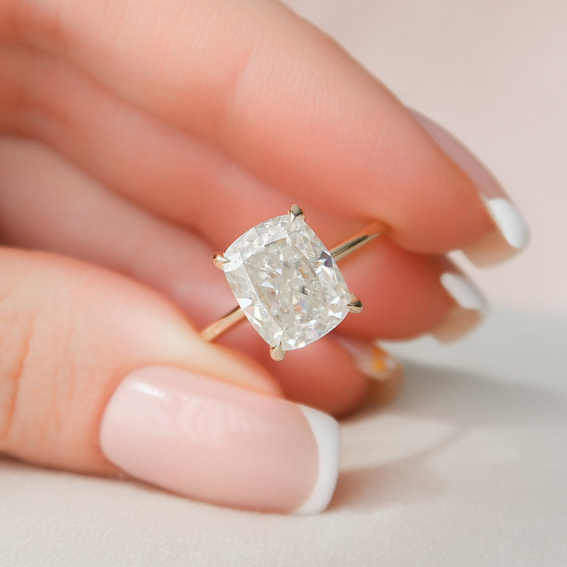 4.50CT Elongated Cushion Moissanite Solitaire Hidden Halo Setting Engagement Ring