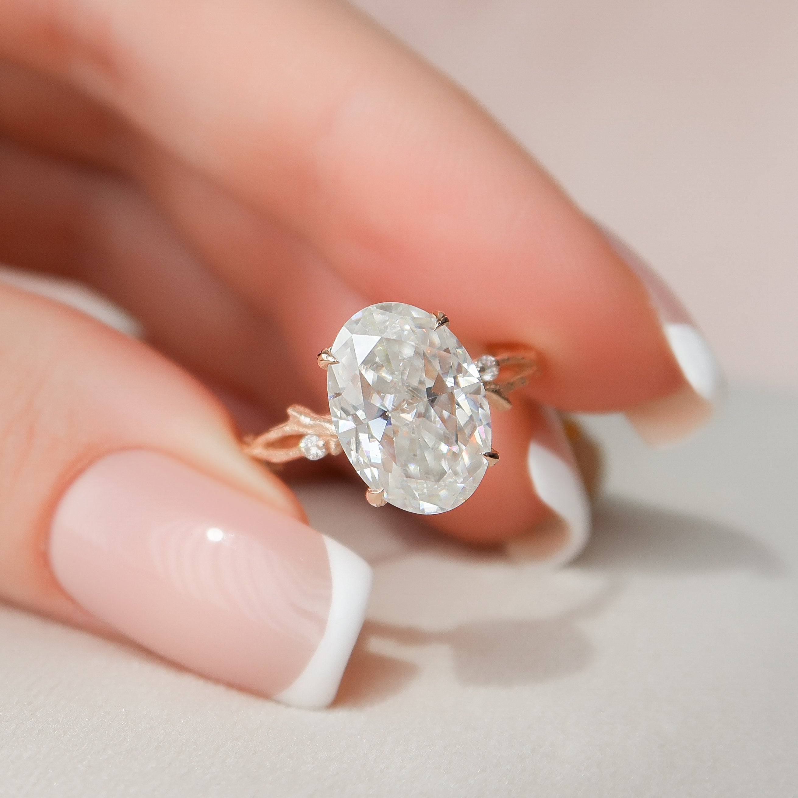 4.3CT Oval Cut Moissanite Twig Style Diamond Engagement Ring