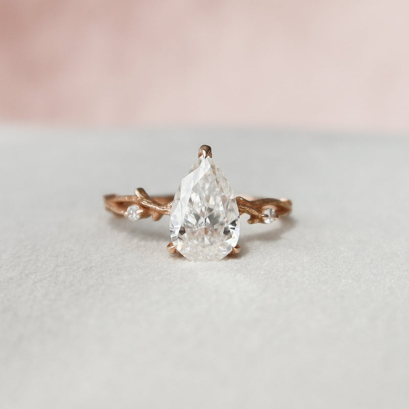 1.50CT Pear Moissanite Nature Inspired Twig Style Diamond Engagement Ring