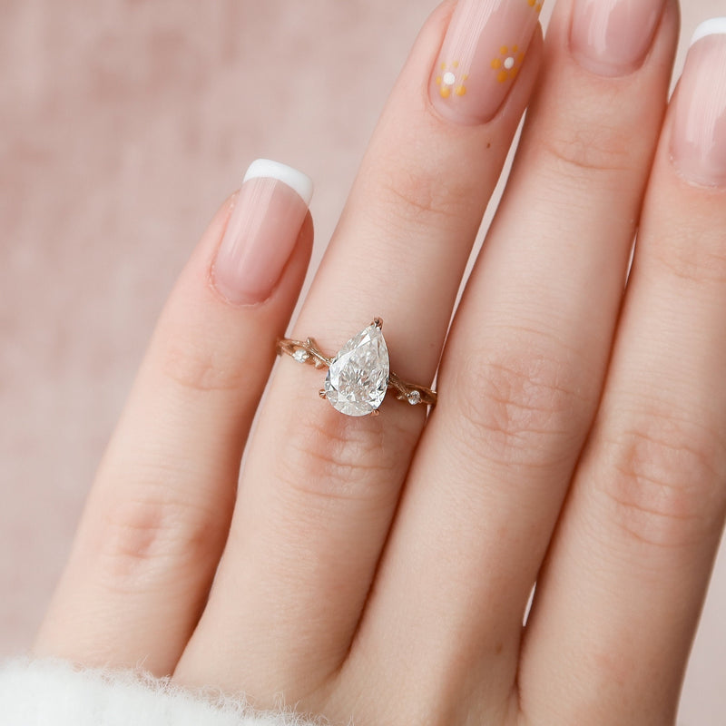 1.50CT Pear Moissanite Nature Inspired Twig Style Diamond Engagement Ring