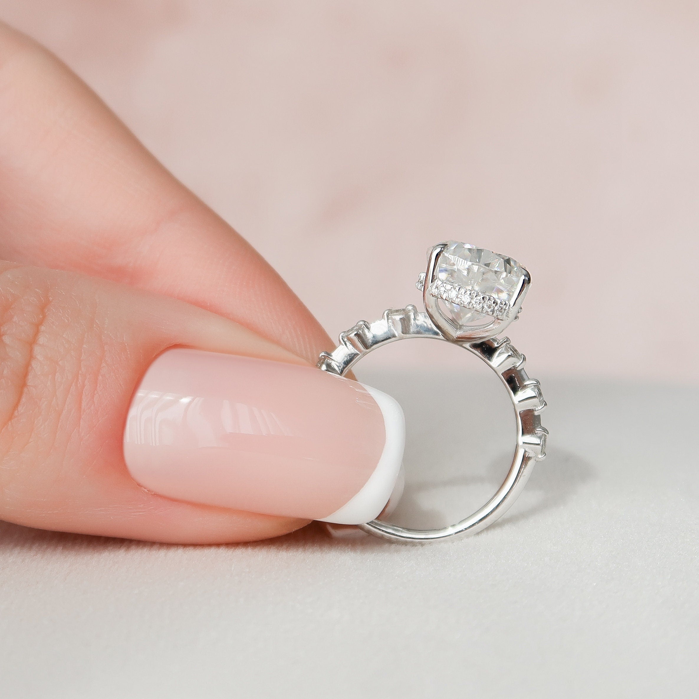 3.50CT Pear Moissanite Solitaire Hidden Halo Dainty Style Engagement Ring