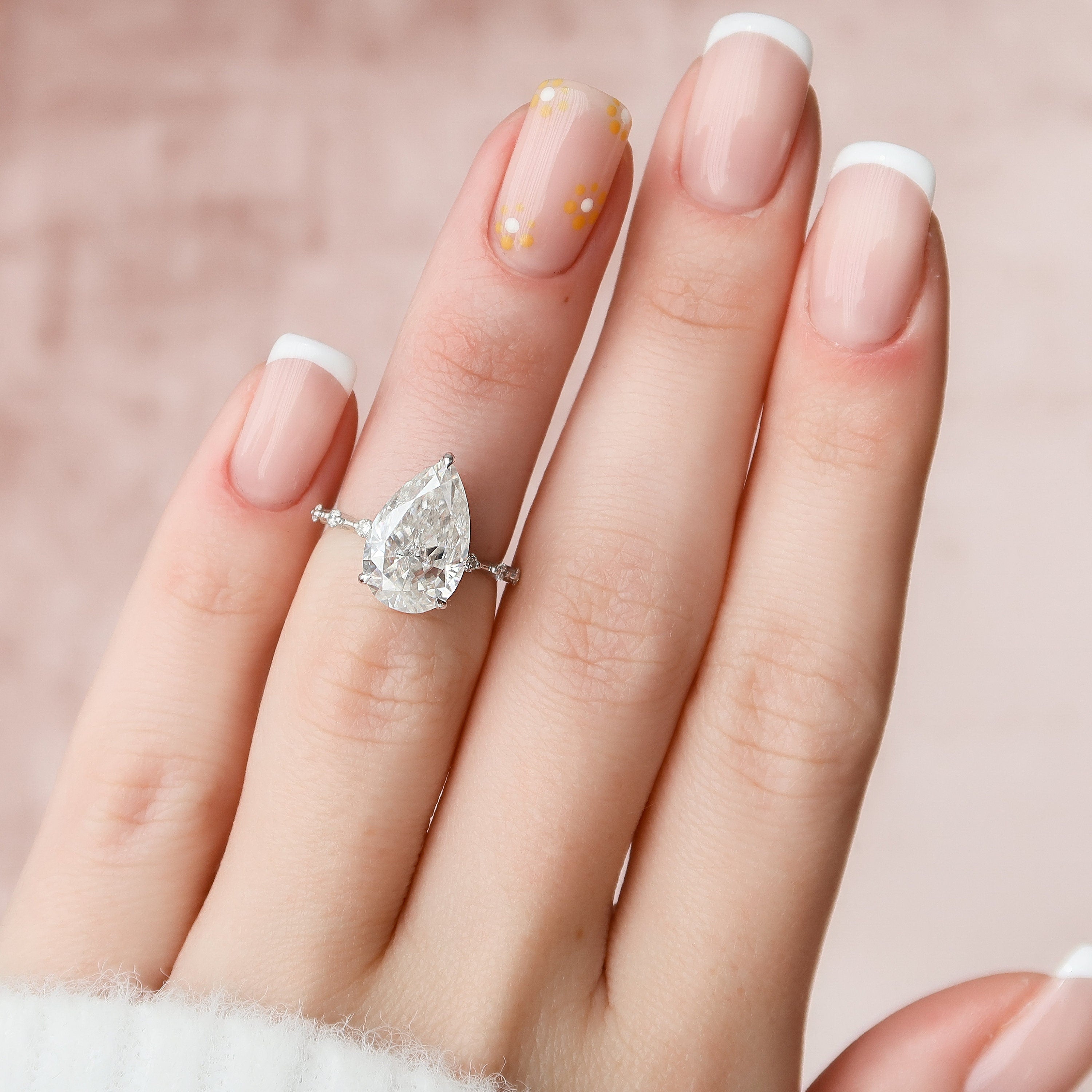 3.50CT Pear Moissanite Solitaire Hidden Halo Dainty Style Engagement Ring