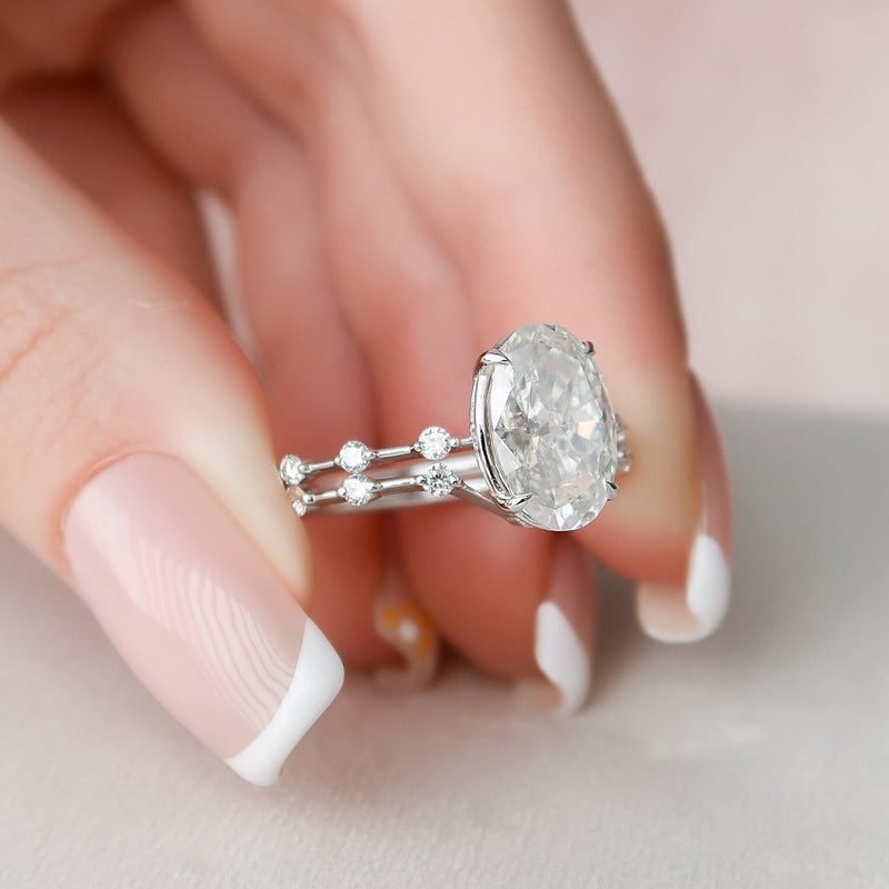 3.50CT Oval Cut Moissanite Dainty Style Bridal Ring Set