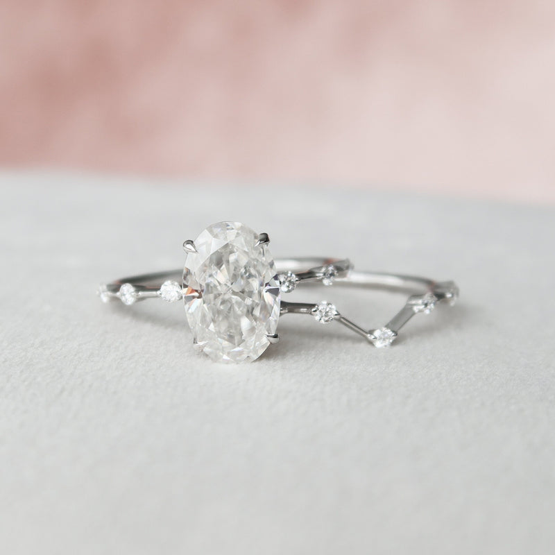 3.50CT Oval Cut Moissanite Dainty Style Bridal Ring Set