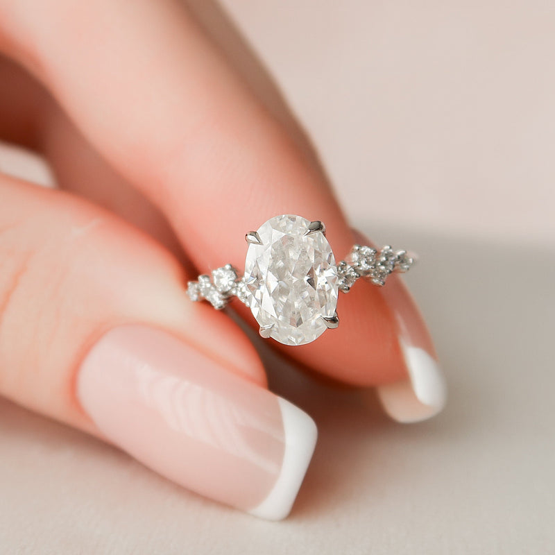 2.25 CT Oval Shape Moissanite Cluster Engagement Ring