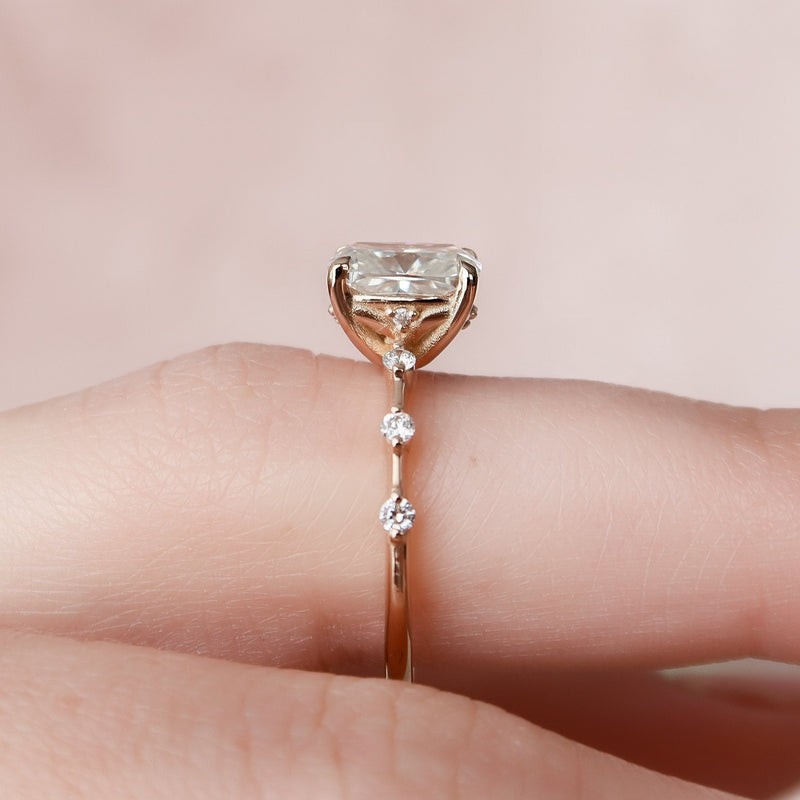 2.20 CT Elongated Cushion Moissanite Solitaire Dainty Style Engagement Ring