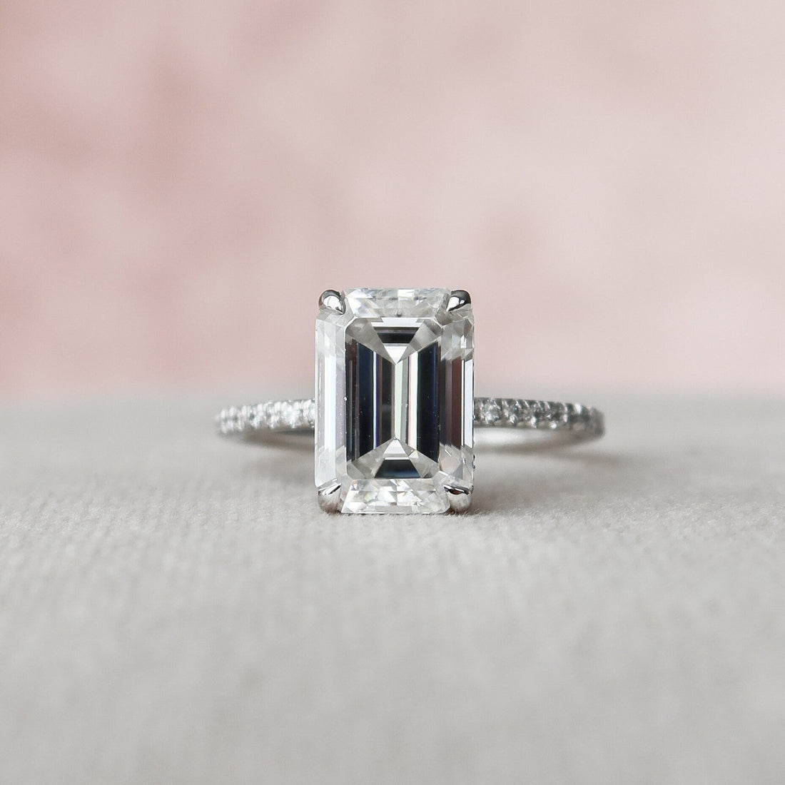 3.25CT Emerald Moissanite Hidden Halo Pave Setting Engagement Ring