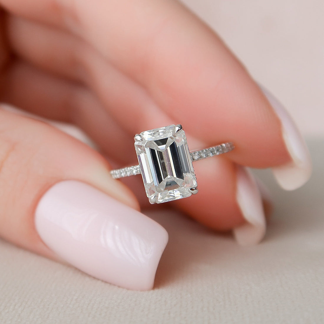 3.25CT Emerald Moissanite Hidden Halo Pave Setting Engagement Ring