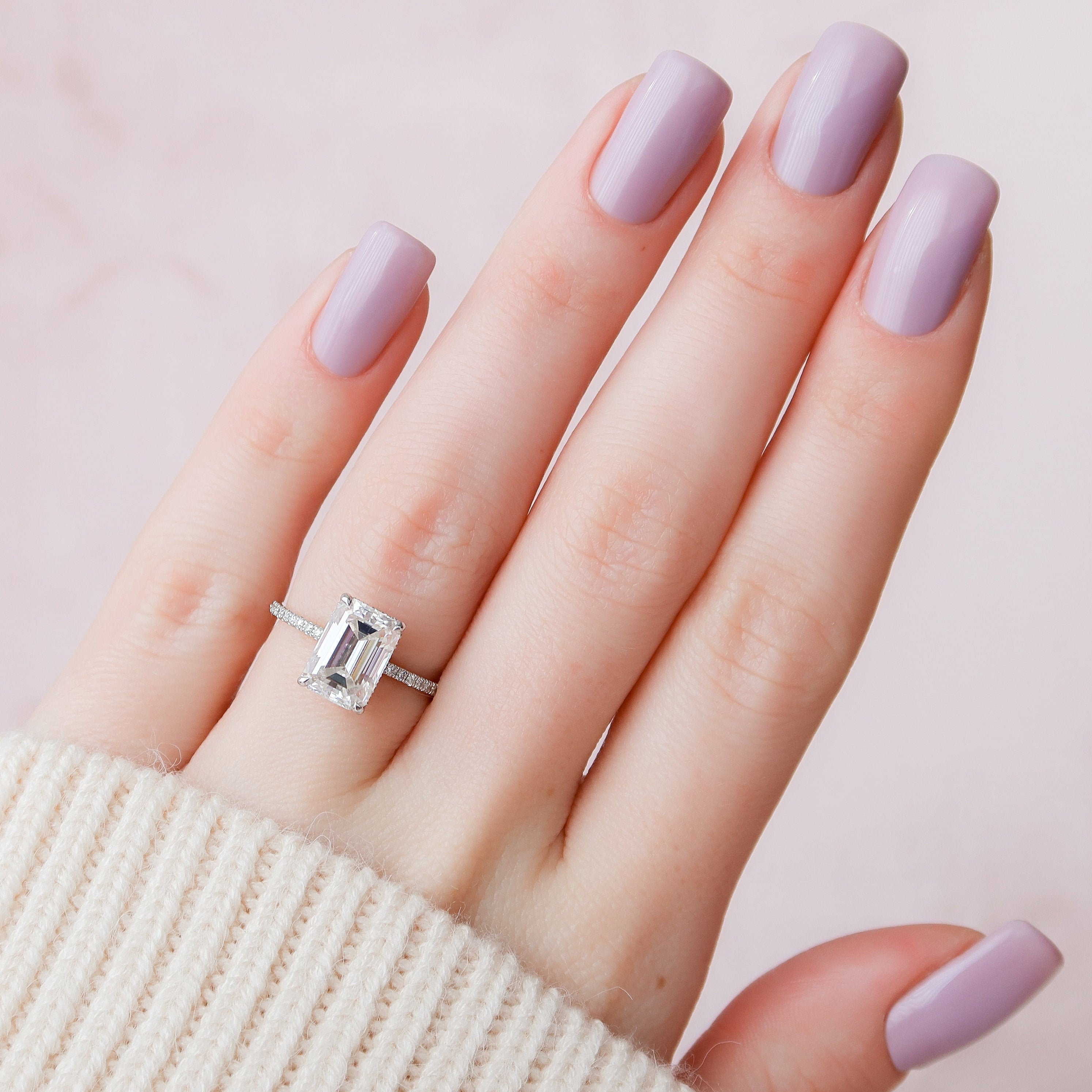 3.25CT Emerald Moissanite Hidden Halo Pave Setting Engagement Ring