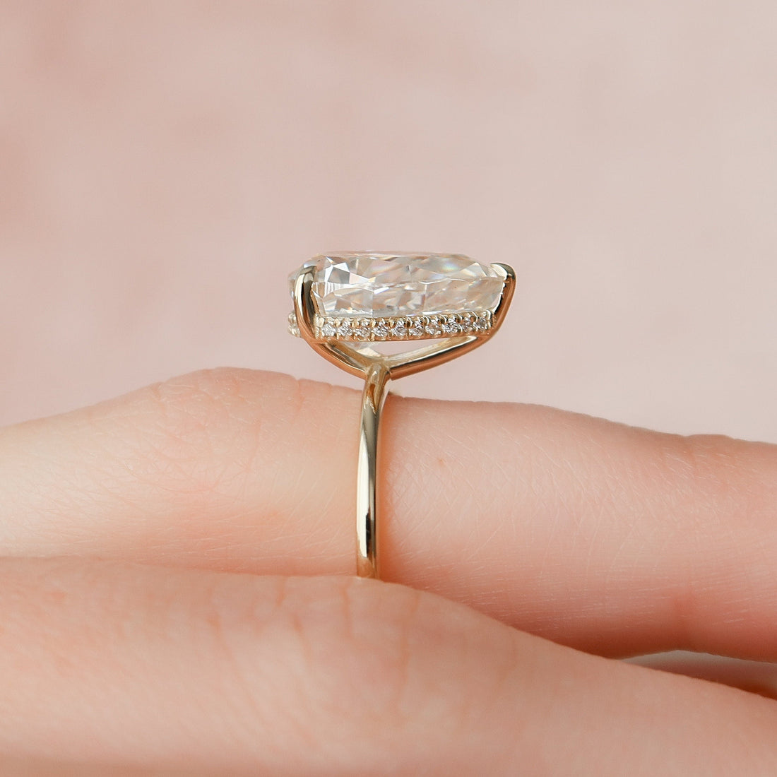 3.0CT Pear Moissanite Solitaire Hidden Halo Engagement Ring