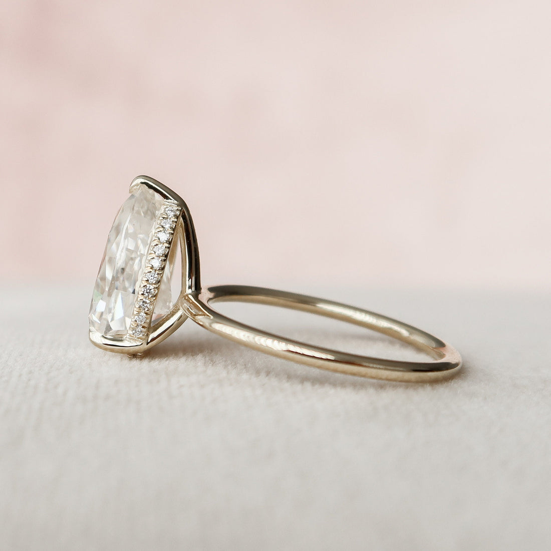 3.0CT Pear Moissanite Solitaire Hidden Halo Engagement Ring