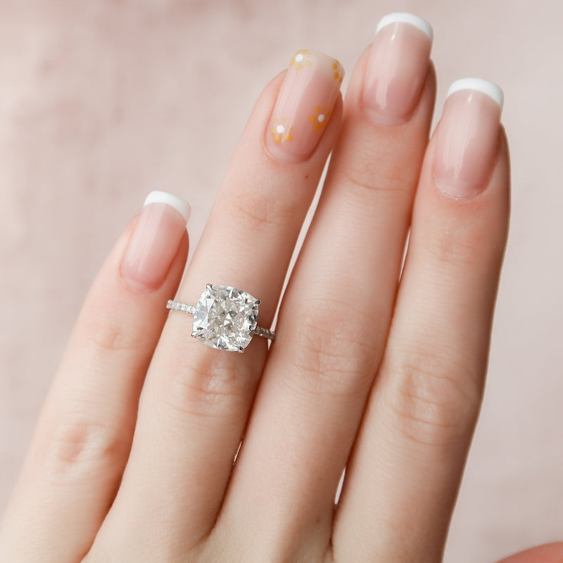 4.94 CT Cushion Moissanite Hidden Halo Pave Setting Engagement Ring