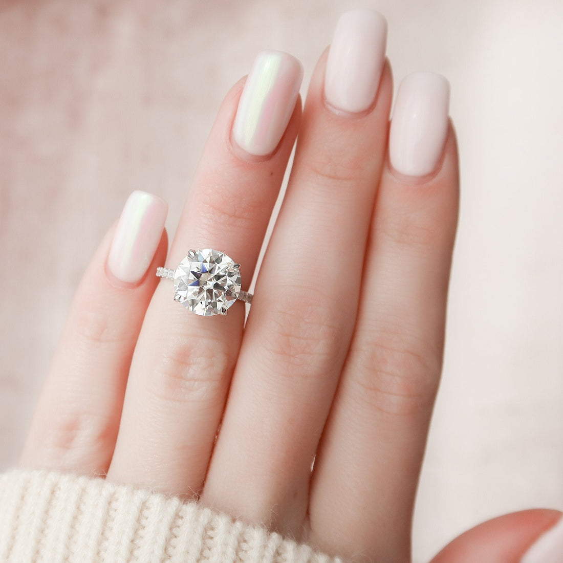 4.50CT Round Moissanite Hidden Halo Pave Setting Engagement Ring