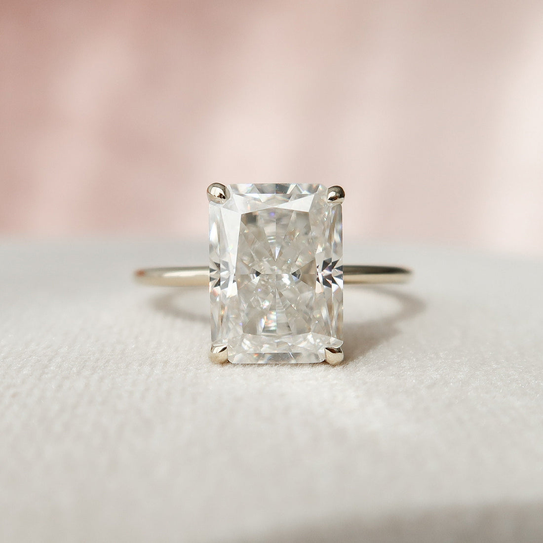 4.50CT Radiant Moissanite Solitaire Hidden Halo Setting Engagement Ring
