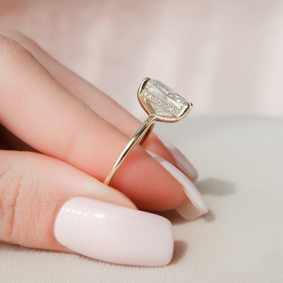 4.50CT Radiant Moissanite Solitaire Hidden Halo Setting Engagement Ring