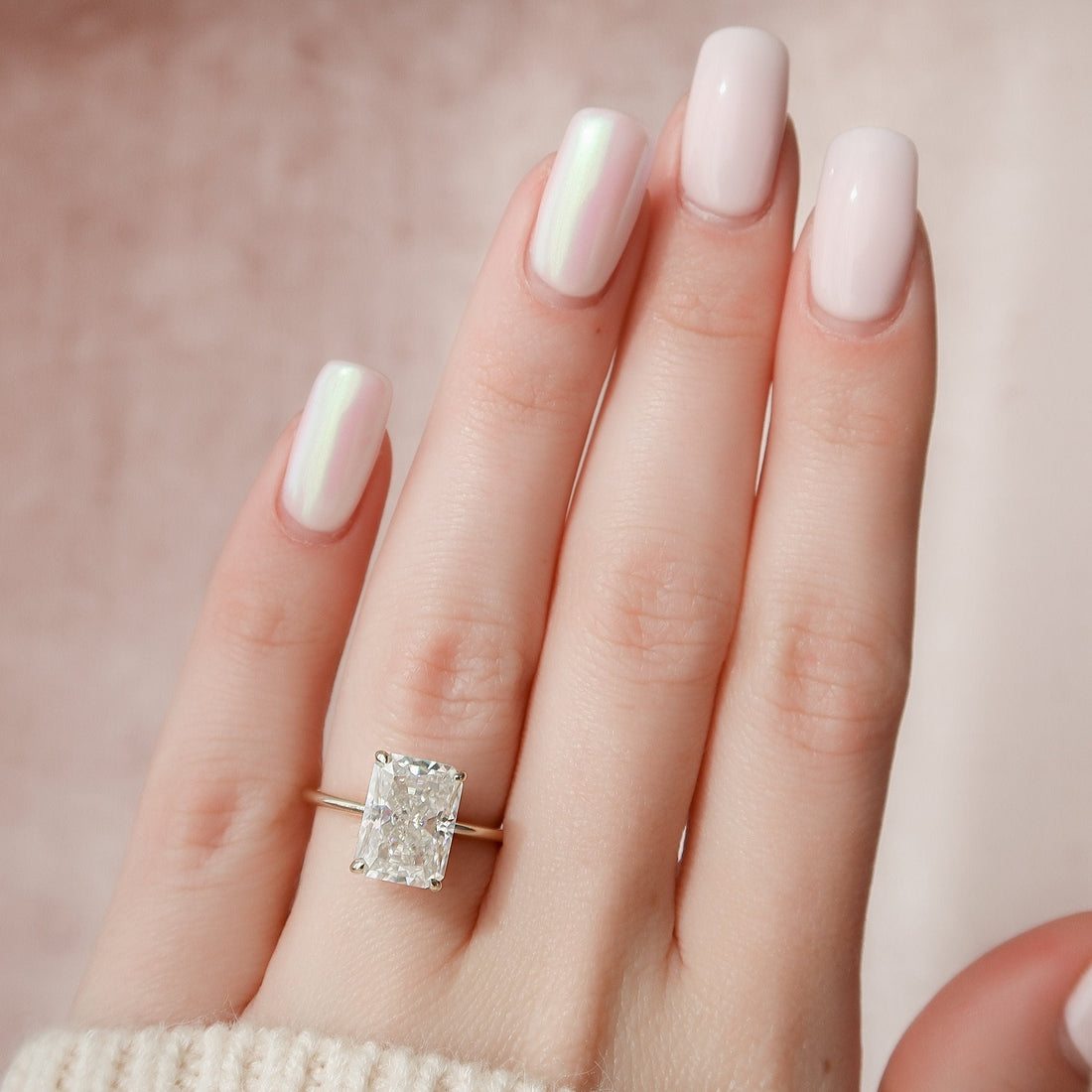4.50CT Radiant Moissanite Solitaire Hidden Halo Setting Engagement Ring