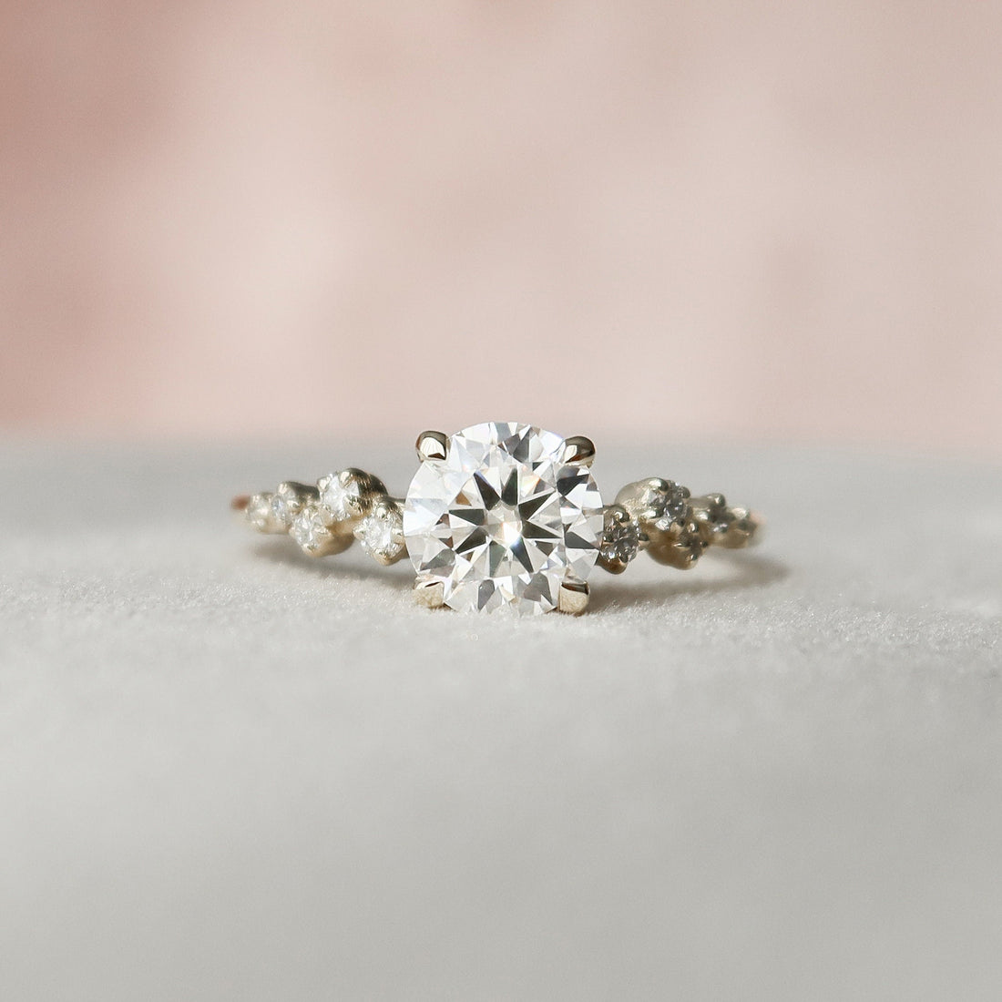 1.0CT Round Cut Moissanite Cluster Style Pave Diamond Engagement Ring