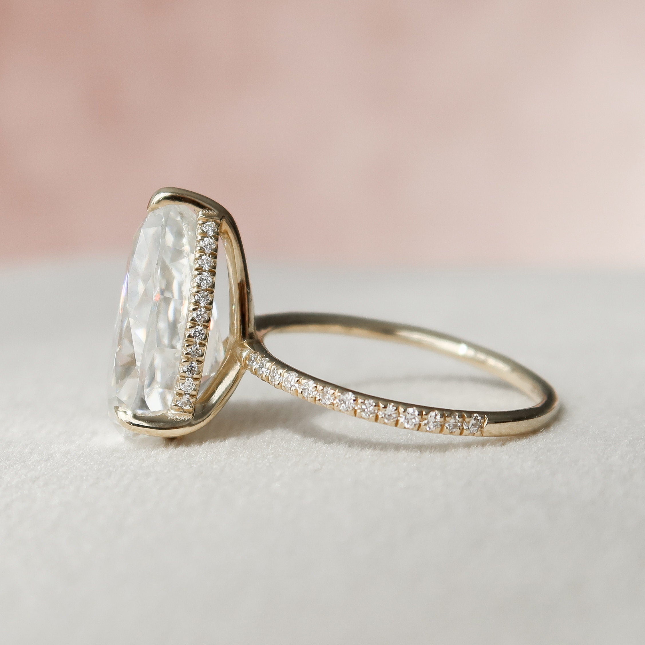 4.50CT Pear Moissanite Hidden Halo Pave Setting Engagement Ring