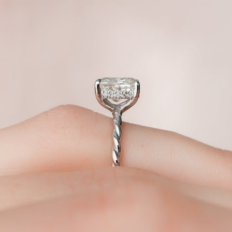 2.0CT Elongated Cushion Moissanite Hidden Halo Engagement Ring