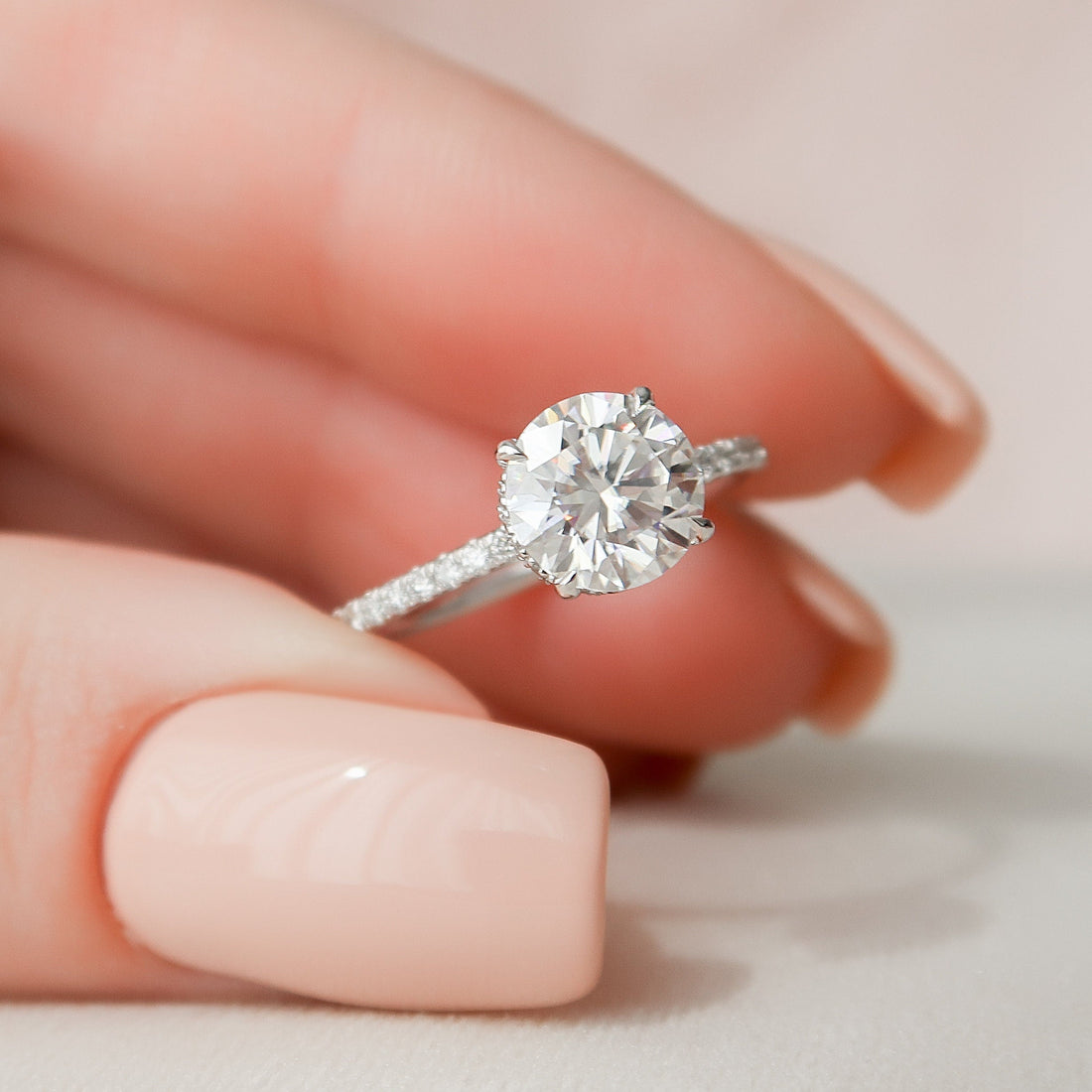 1.50CT Round Cut Hidden Halo Moissanite Engagement Ring