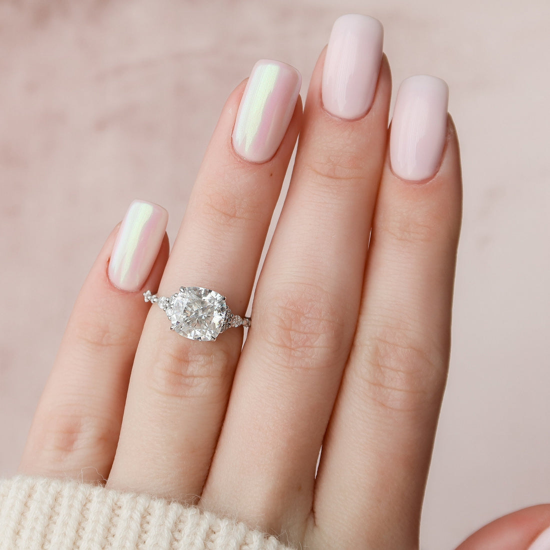 3.50CT Cushion Cut Moissanite Cluster Engagement Ring