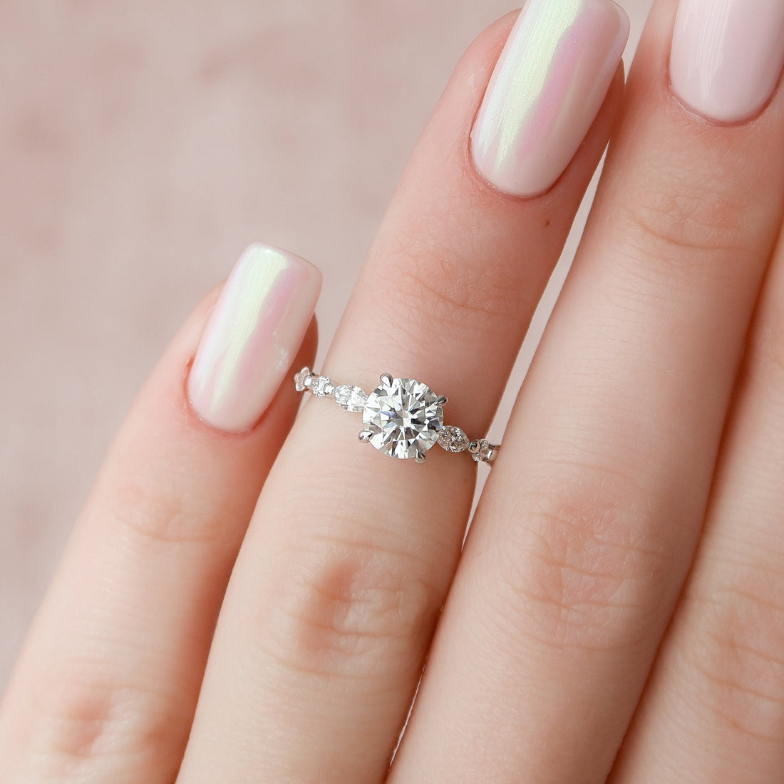 1.35 CT Round Brilliant Cut Moissanite Pave Style Engagement Ring