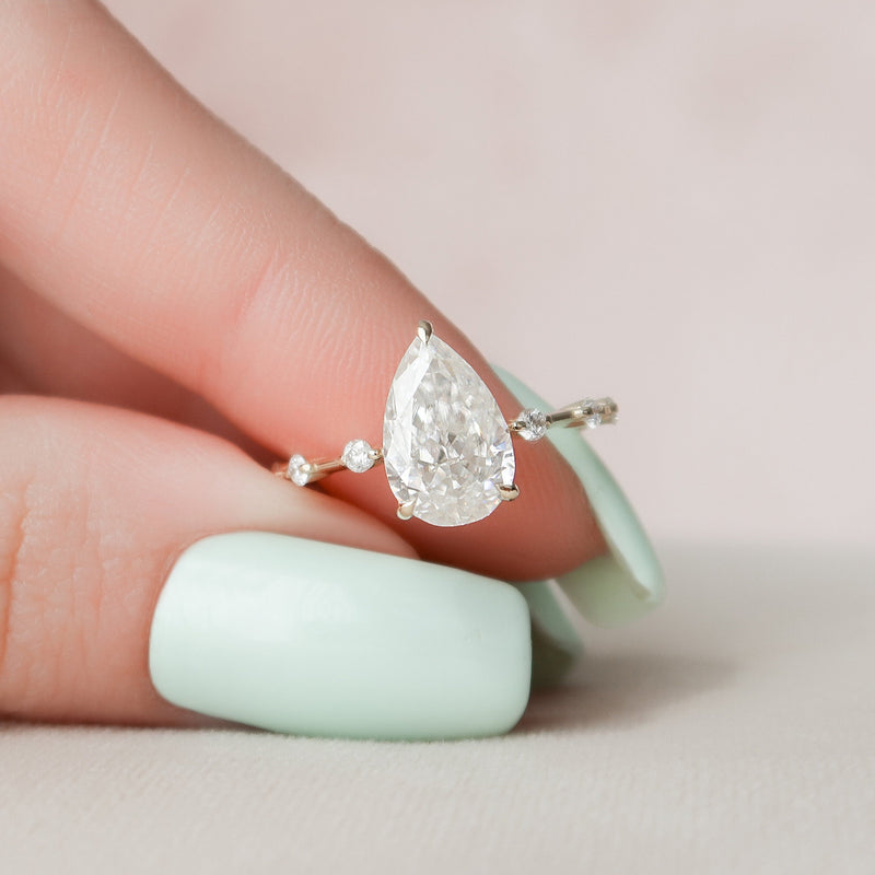 2.27 CT Pear Moissanite Hidden Halo Dainty Pave Engagement Ring