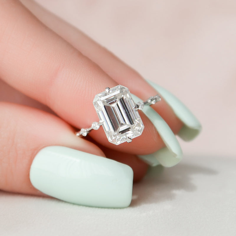 3.0CT Emerald Moissanite Solitaire Dainty Style Engagement Ring