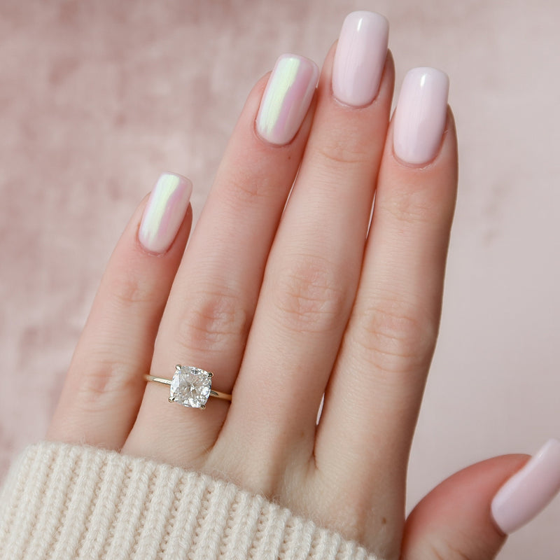 2.05 CT Cushion Cut Moissanite Hidden Halo Engagement Ring