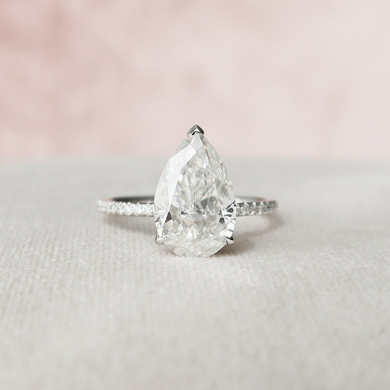 3.0CT Pear Moissanite Hidden Halo Pave Setting Engagement Ring